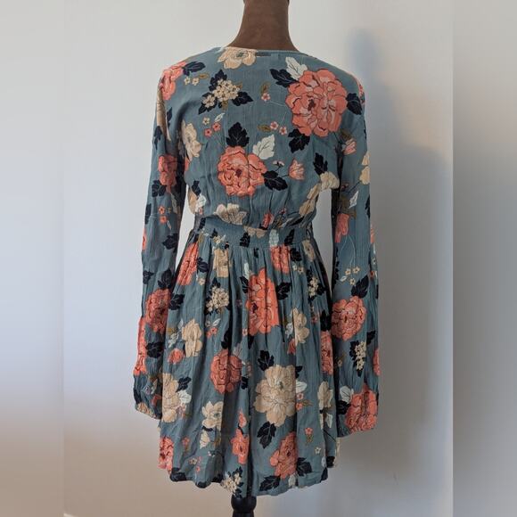 Billabong Your Love Skater Mini Dress In Sugar Pine Green Floral Flowy Rayon S - Picture 3 of 9
